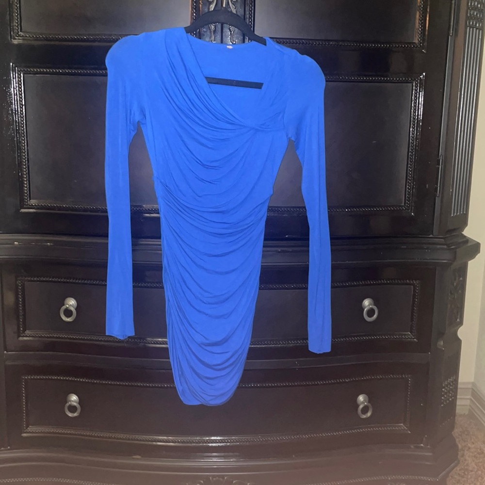 Royal Blue Long Sleeve Blouse (94% Rayon, 6% Spandex)